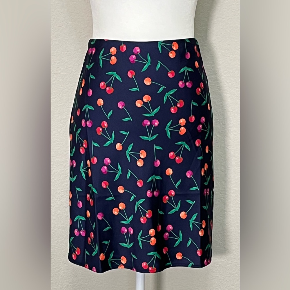 J. Crew Navy Cherry Print Midi Skirt Size XS